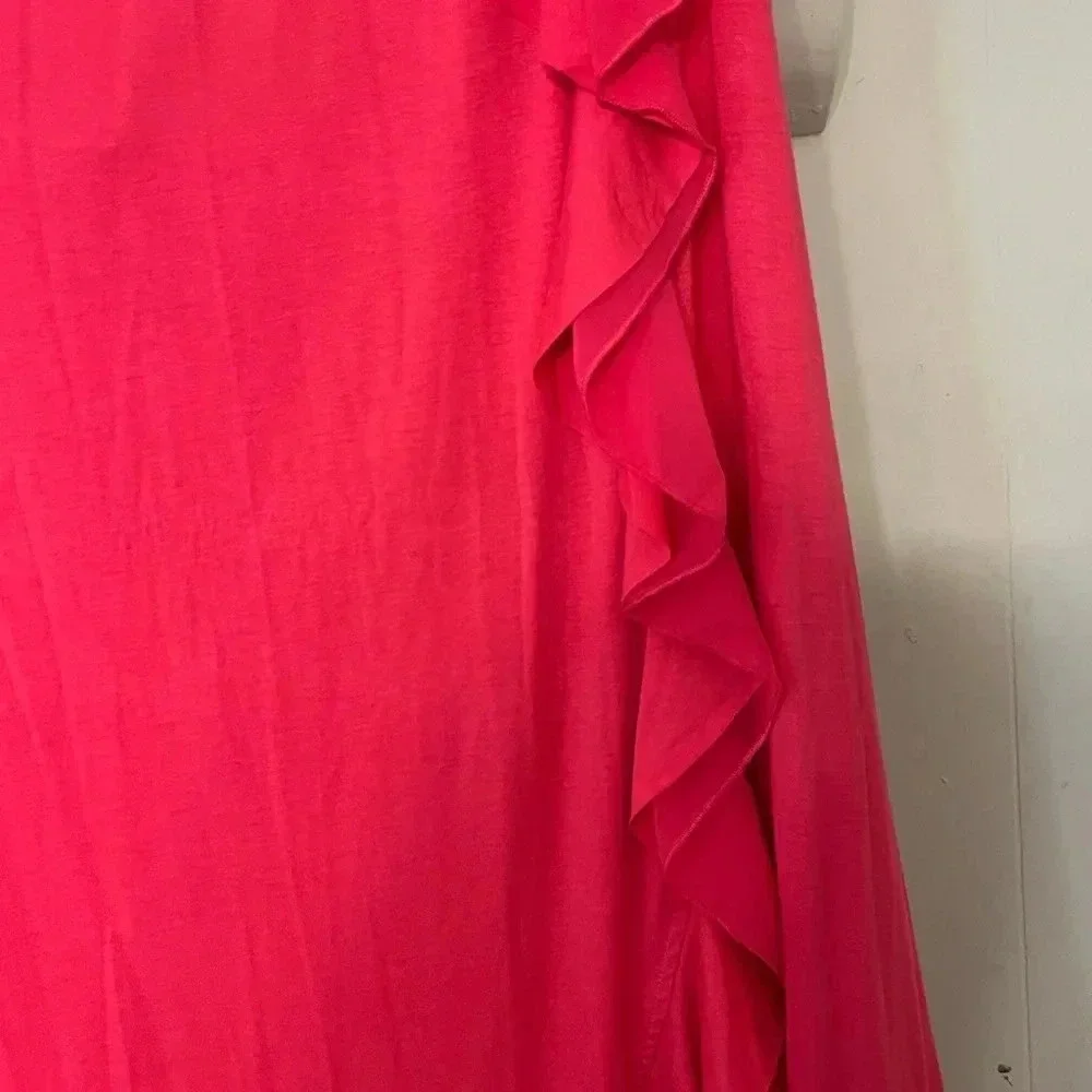 Women’s high low skirts. Giuliana skirt. Pink wrap ruffle lined pencil skirt. - Picture 11 of 16